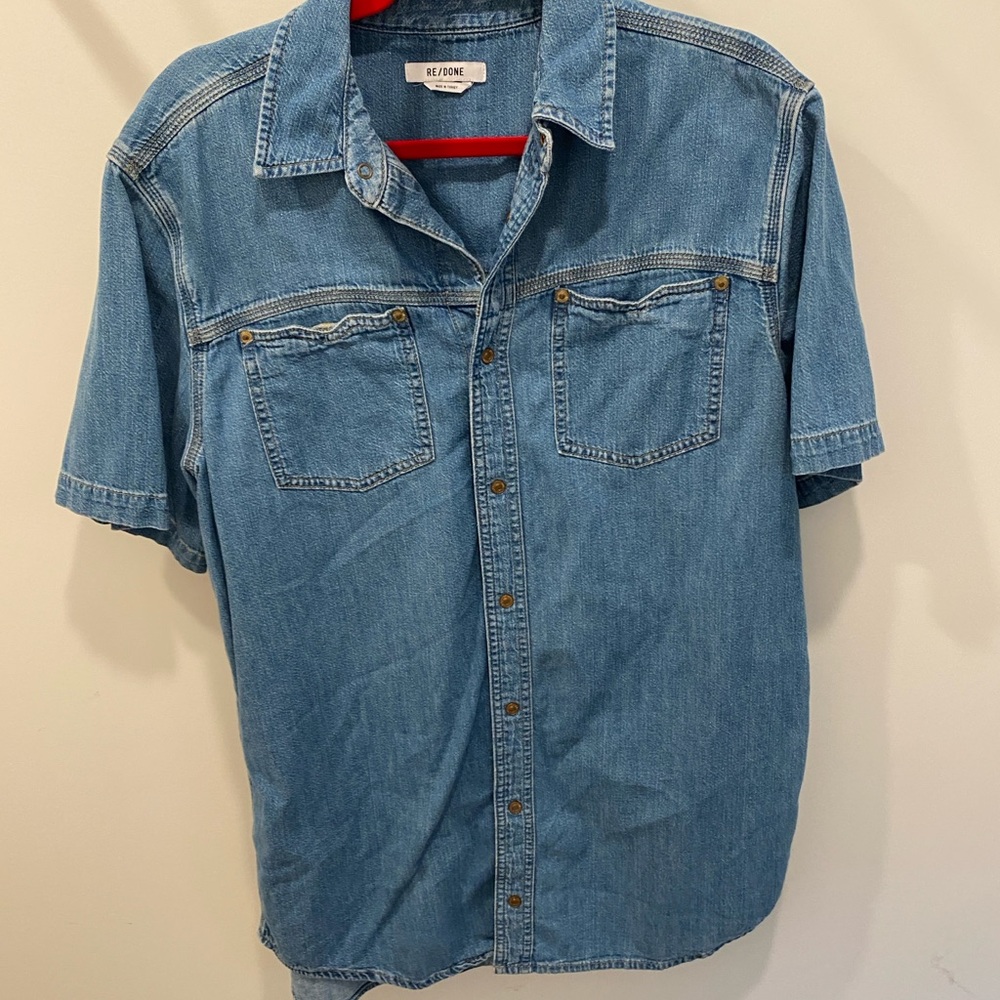 Re/Done Denim Short Sleeve Shirt Dress